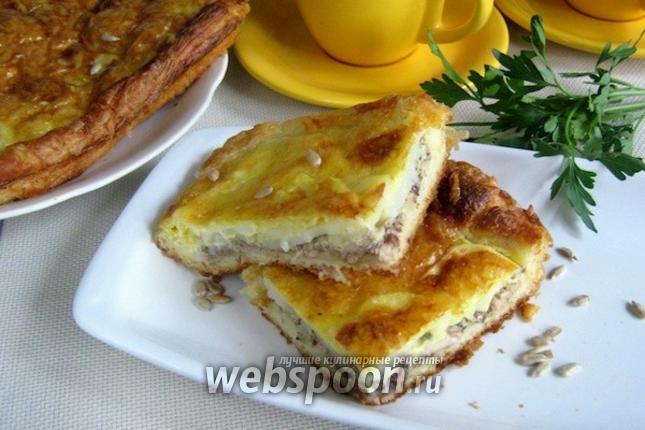 Фото Открытый пирог с сайрой и картофелем