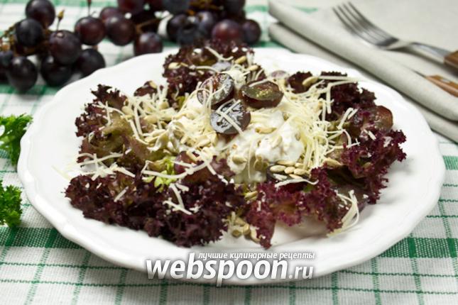 Фото Салат с курицей, семечками и виноградом