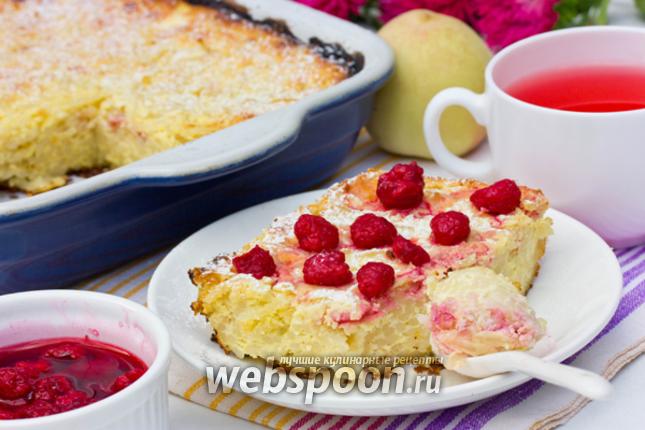 Фото Творожная запеканка с персиками и спагетти