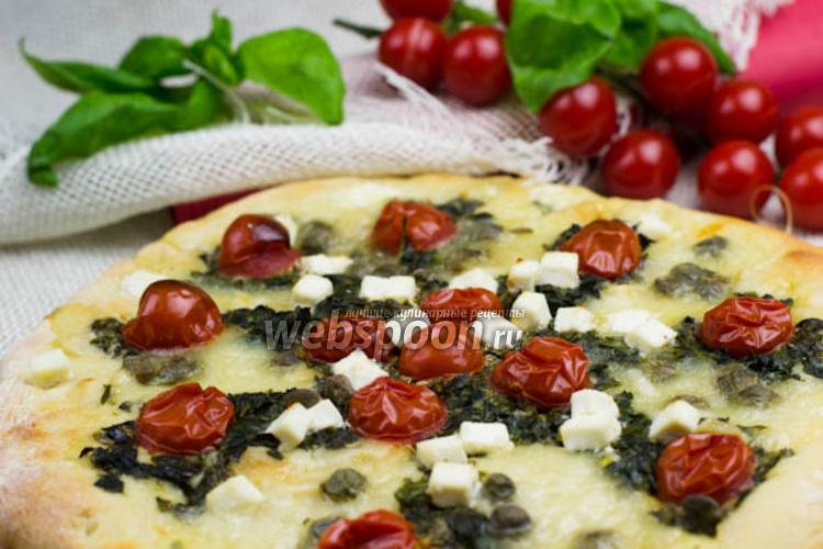 Фото Пицца со шпинатом и помидорами черри