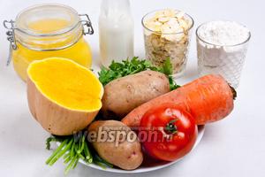 Для приготовления котлет понадобится масло растительное или топлёное , мука пшеничная, гороховые хлопья, сметана, вода, соль, сода, смесь специй, зелень и любые овощи, например, помидор, морковь, тыква, картофель.