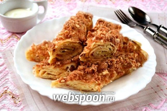 Фото Блинные рулетики с творогом и крошкой