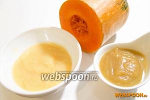 Для приготовления суфле понадобится мускатная тыква, яблочное пюре (яблоки протёртые с сахаром), желатин, мёд.