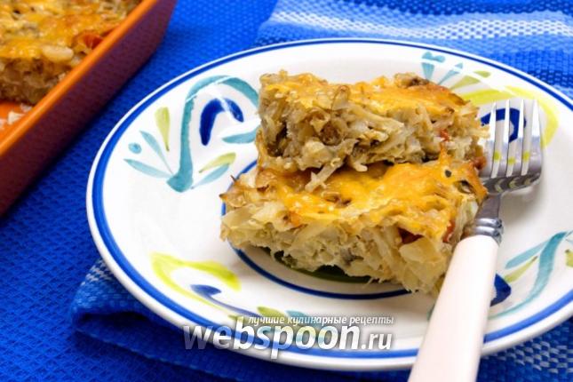 Фото Запеканка из капусты с перловкой и грибами