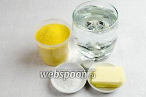 Чтобы приготовить кукурузную кашу, нужно взять кукурузную крупу 1 мультистакан, воду 4 мультистакана, сливочное масло и соль.