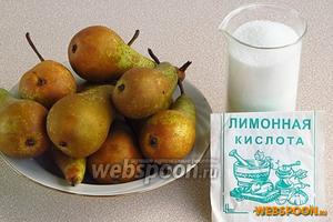 Для приготовления варенья нужно взять слегка недозрелые груши с плотной мякотью, сахар и лимонную кислоту.