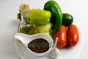 Для приготовления блюда нам понадобится соус Тэрияки , овощи: цукини, помидоры сорта сливка, перец, чеснок, кунжутное (можно любое) масло.