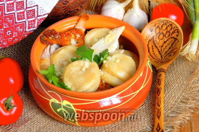 Фото Галушки с курицей и чесноком