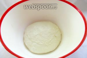 Хорошо вымесить тесто, чтобы оно отставало от рук. Накрыть полотенцем и поставить на расстойку в тёплое место. Тесто должно увеличиться вдвое.