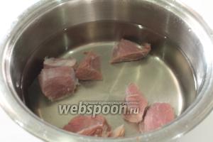 Мясо нарезать на небольшие кусочки, залить водой и варить до полной готовности мяса. Посолить. В конце добавить порезанный на некрупные куски картофель и варить до полной готовности.