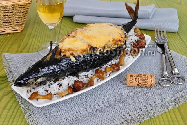 Фото Скумбрия запечённая с сыром и грибами