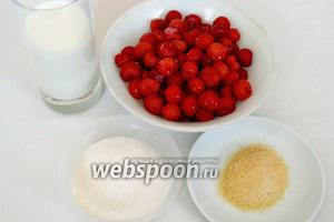 Для приготовления панна-котты нам понадобится: сливки 20%, сахар, желатин, сахар ванильный и вишня замороженная.
