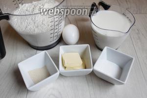 Итак нам понадобятся для теста такие продукты — мука, масло, соль, дрожжи, молоко, яйцо и сахар.