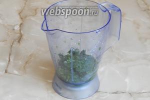 В блендер наливаем тёплую кипячёную воду, кладём сахар, отжатую крапиву и свежий укроп (не забудьте помыть и обсушить).