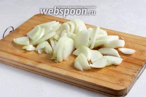 Лук очистить и нарезать полукольцами.
