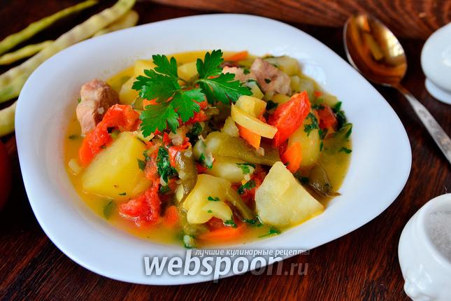 Фото Рагу с мясом, картофелем, фасолью и помидорами