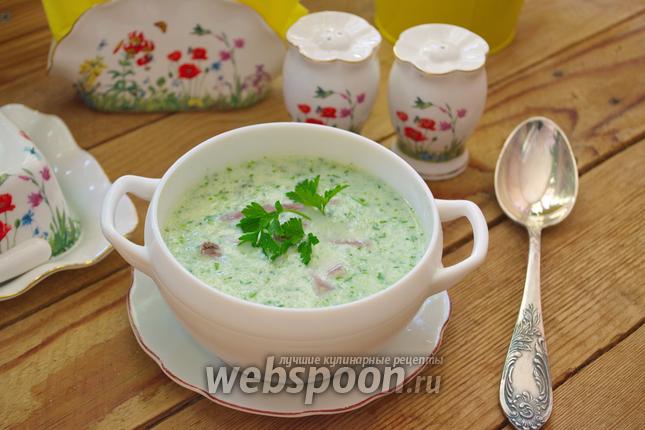Фото Огуречный суп с отварным языком и фасолью
