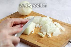 Лук также нарезать произвольно, помельче.