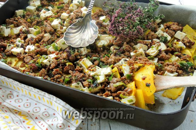 Фото Запеканка из бараньего фарша с тыквой и фетой