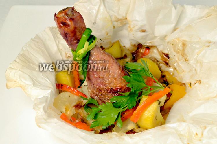 Фото Куриные голени с овощами в мешочках