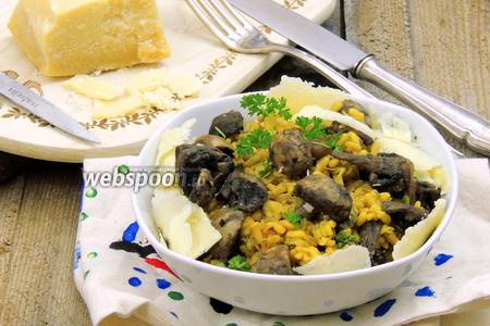 Фото рецепта Ризотто с шампиньонами и луком-пореем