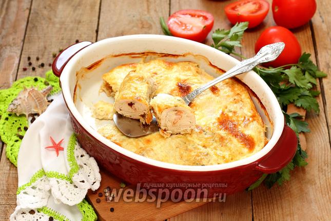Фото Рулетики из куриного филе с креветками