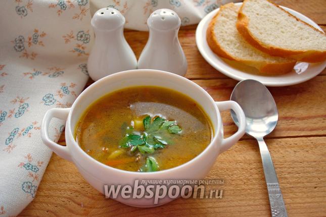 Фото Суп с пастой орзо и грибами