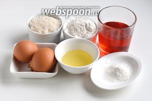 Для приготовления маффинов нам понадобится мука, ликёр, яйца, сахар, разрыхлитель, подсолнечное масло, соль.