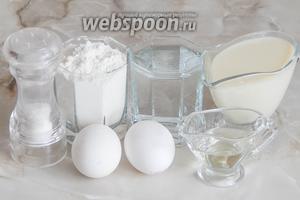 Готовить эти вкуснейшие сладкие блинчики мы будем из сгущённого молока, крутого кипятка (нужны 2 банки из-под сгущёнки), муки пшеничной (стакан у меня 200 мл), рафинированного растительного масла, куриных яиц и щепотки соли для баланса вкуса.
