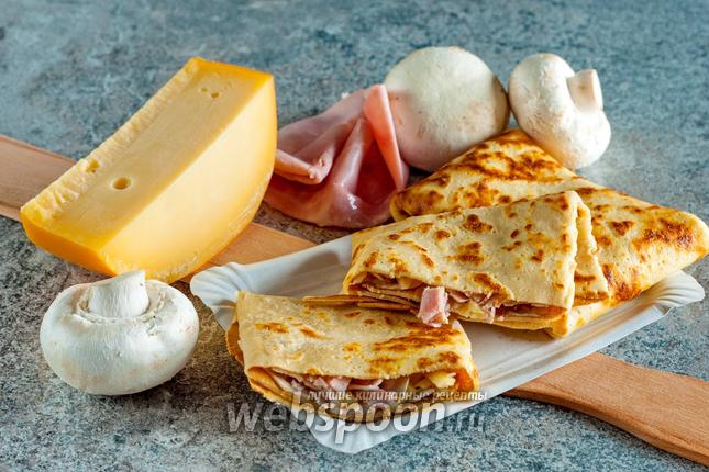 Фото Крепы с шампиньонами и ветчиной
