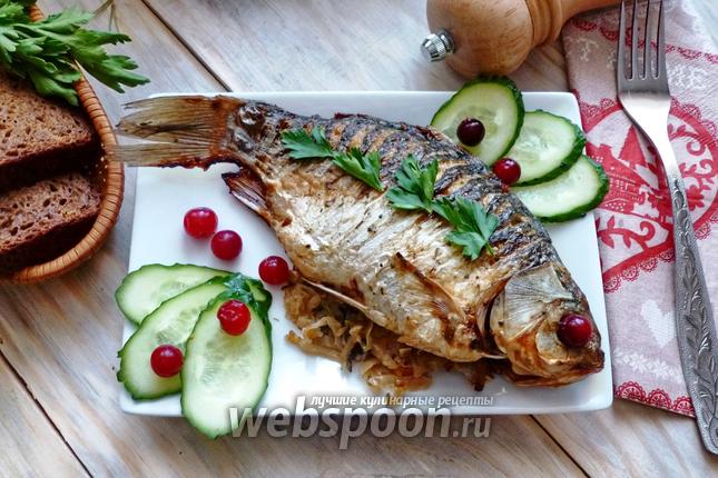 Фото Запечённые караси, фаршированные квашеной капустой