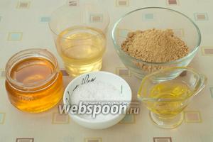Подготовить следующие продукты: горчичный порошок, мёд, подсолнечное масло, помидорный рассол и соль.