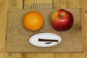Для приготовления нам понадобятся следующие продукты: яблоко, корица палочками, гвоздика, цедра апельсина, мёд.
