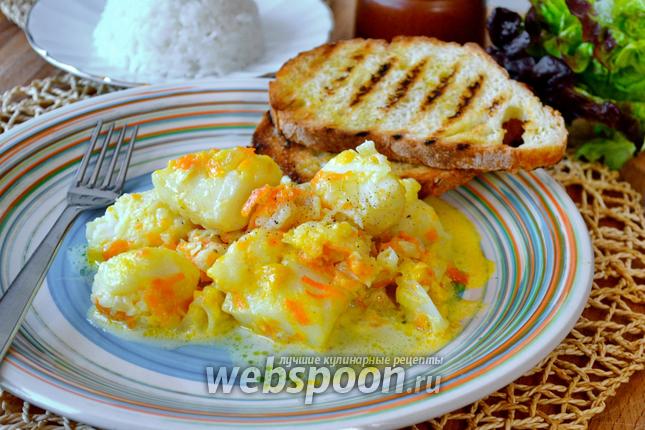 Фото Палтус в сливочном соусе с овощами