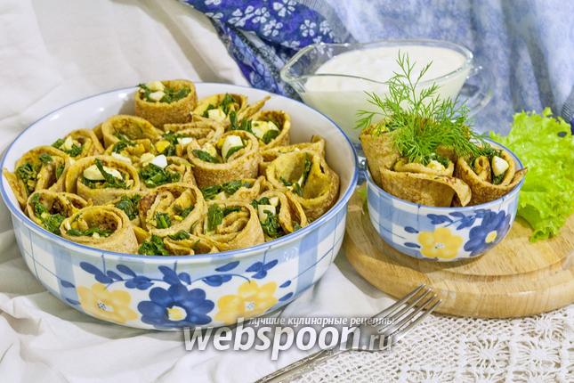 Фото Блины с зелёным луком и яйцом