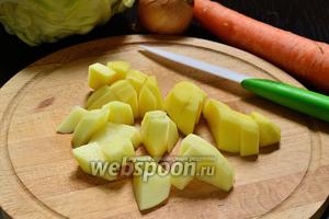 Картофель очистить и нарезать крупным кубиком, или как пожелаете.)