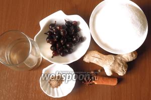 Ягоды, сахар, винный уксус (белое сухое вино, лимонный сок), специи: гвоздика, душистый перец. Отошла от рецепта и добавила бадьян и молотый кориандр, заменила молотую корицу на палочку, молотый имбирь на свежий. Вкусовой букет не пострадает, если компоненты заменить на молотые, какой-то вкус убрать, если нет ингредиента.