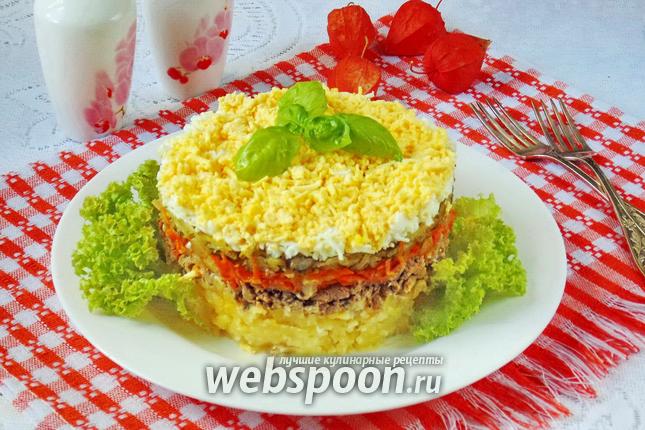 Фото Салат с куриной печенью, картофелем и огурцами