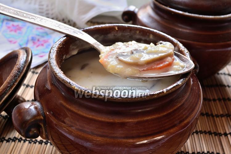 Фото Сливочный пшенный суп с грибами