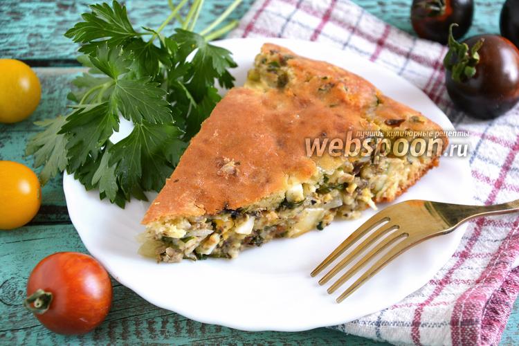 Фото Кефирный пирог с сардинами, яйцом и зеленью