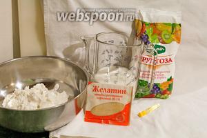 Нам понадобится пастообразный творог из козьего молока, свежее козье молоко, желатин быстрорастворимый, фруктоза и ванильный ароматизатор, чтобы приготовить творожный зефир.