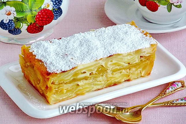 Фото Запеканка из лапши с грушами и мёдом
