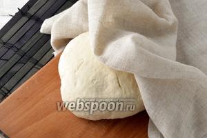 Добавить 220 мл воды и замесить мягкое тесто. Муки может понадобиться больше или меньше (это зависит от влажности самой муки). Накрыть тесто полотенцем и оставить на 30 минут.