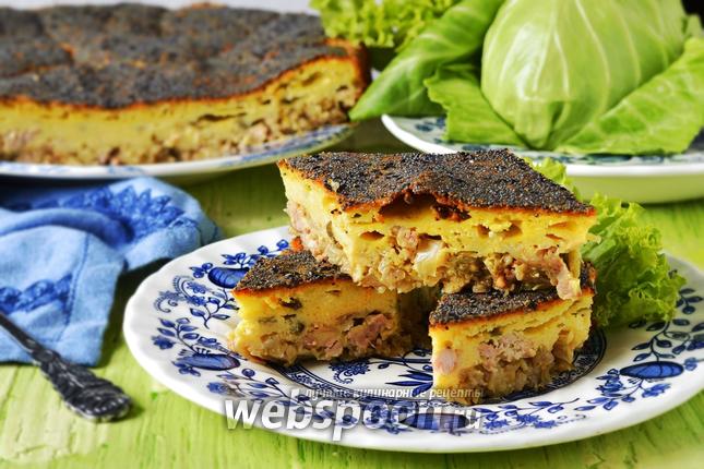 Фото Заливной пирог с капустой и фаршем