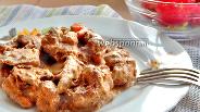 Фото рецепта Куриная печень тушёная с сыром