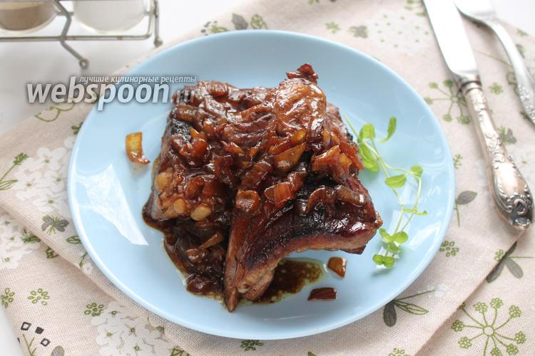Фото Свиные рёбрышки в винном соусе на сковороде