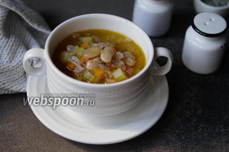 Фото Овощной суп с белой фасолью на костном бульоне 