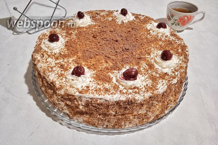 Шоколадный торт с вишнями и сметанным кремом (в мультиварке) — рецепт с фото