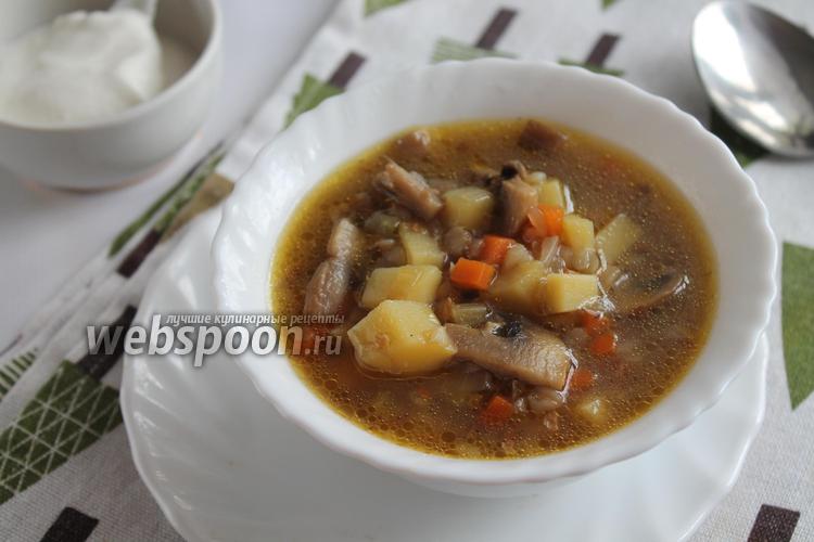 Фото Гречневый суп с грибами на мясном бульоне